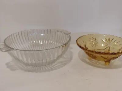 Pair of Glass Bowls- One Amber Glass