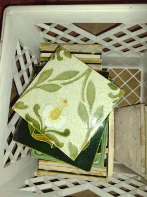 Collection of Glazed Tiles- Assorted Designs, Some Art Nouveau- Approx 35 Pieces- Each Approx 6" Square (G)