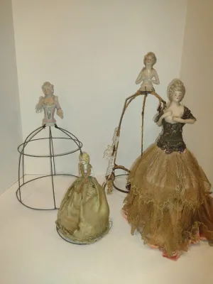 Collection of Ceramic Half Dolls with Metal Cage Bases- Some for Lampshades, Some are Boudoir Lamps- Four Pieces