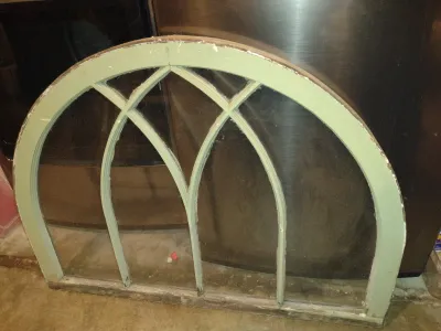 Antique Wood Framed Window Architectural Decor- Approx 40" Wide, 29 1/2" Tall, 1 1/2" Deep (Bas)
