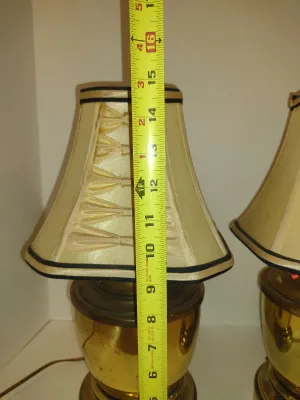 Pair of Small, Table Top Brass Lamps with Shades- Approx 15" Tall