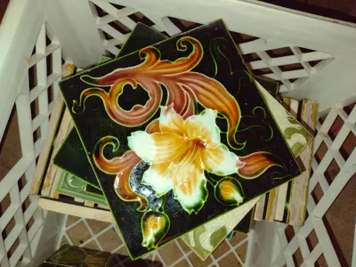 Collection of Glazed Tiles- Assorted Designs, Some Art Nouveau- Approx 35 Pieces- Each Approx 6" Square (G)