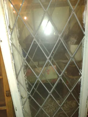 Pair of Leaded Glass Windows with Diamond Pattern- Approx 21 3/4" x 56 1/2" (Straight Top)