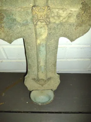 Vintage French Crucifix Holy Water Font- Measures Approx 14" x 8 3/4"