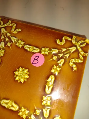 Collection of Antique Glazed Ceramic Tiles- Assorted Designs, Some Art Nouveau- Nine Pieces- Approx 6" Square (Set B)
