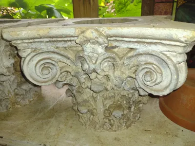 Pair of Corinthian Style Architectural Plaster/Ceramic Column Capitals- Approx 15 3/4" Square and 12" Tall