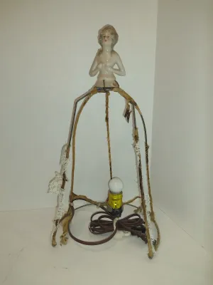 Collection of Ceramic Half Dolls with Metal Cage Bases- Some for Lampshades, Some are Boudoir Lamps- Four Pieces