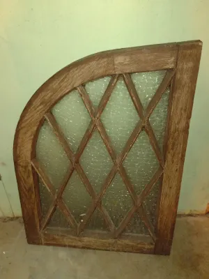 Wood and Glass Architectural Decor- Approx 20" Wide, 28 1/2" Tall, 1 3/4" Deep (Bas)