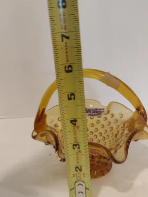 Italian Hobnail Amber Glass Basket with Ruffled Edge- Approx 5 1/2" Wide
