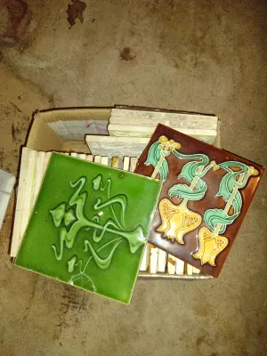 Collection of Glazed Tiles- Some Art Nouveau- Approx 20 Pieces- Each Approx 6" Square (G)