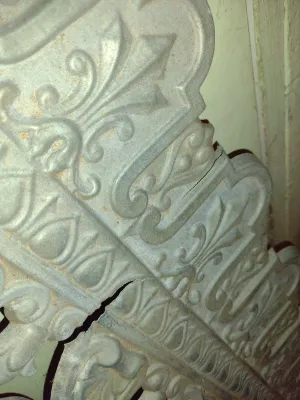 Antique Stamped Metal Decorative Trim- Approx 39 1/4" Long, 9 1/2" Tall- Three Pieces (Bas)