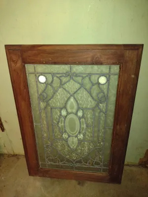 Wood Framed Stained Glass Panel- Approx 20 1/4" x 28 1/2" (Bas-A)