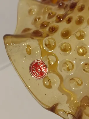 Italian Hobnail Amber Glass Basket with Ruffled Edge- Approx 5 1/2" Wide