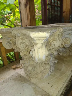 Pair of Corinthian Style Architectural Plaster/Ceramic Column Capitals- Approx 15 3/4" Square and 12" Tall