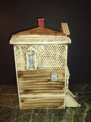 Glazed Ceramic Victorian House Cookie Jar- Approx 11" Tall