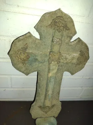 Vintage French Crucifix Holy Water Font- Measures Approx 14" x 8 3/4"