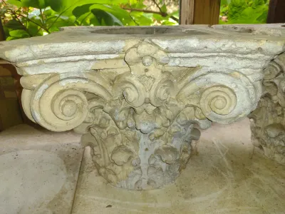 Pair of Corinthian Style Architectural Plaster/Ceramic Column Capitals- Approx 15 3/4" Square and 12" Tall