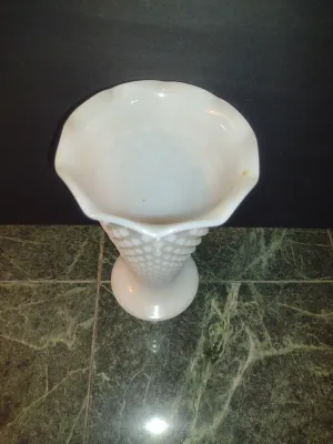 Vintage Anchor Hocking Milk Glass Vase with Hobnail Pattern- Approx 9 1/2" Tall (#56)