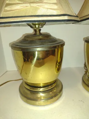 Pair of Small, Table Top Brass Lamps with Shades- Approx 15" Tall