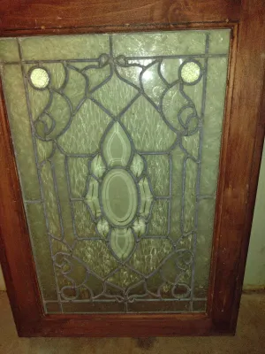 Wood Framed Stained Glass Panel- Approx 20 1/4" x 28 1/2" (Bas-A)