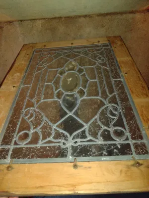 Wood Framed Stained Glass Panel- Approx 20 1/4" x 28 1/2" (Bas-B)