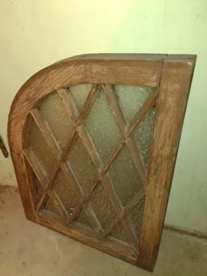 Wood and Glass Architectural Decor- Approx 20" Wide, 28 1/2" Tall, 1 3/4" Deep (Bas)