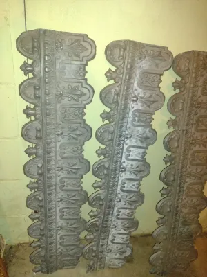 Antique Stamped Metal Decorative Trim- Approx 39 1/4" Long, 9 1/2" Tall- Three Pieces (Bas)