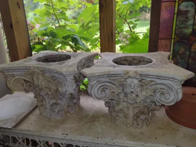 Pair of Corinthian Style Architectural Plaster/Ceramic Column Capitals- Approx 15 3/4" Square and 12" Tall