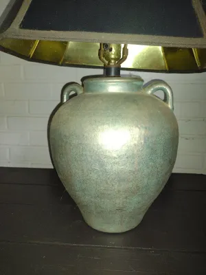 Pottery Table Top Lamp with Shade- Approx 26 1/4" Tall (P)