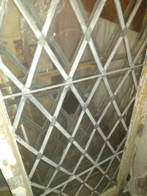 Pair of Leaded Glass Windows with Diamond Pattern- Approx 24 1/2" x 54" Tall (Arched Top)