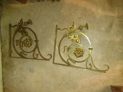 Pair of Ornate Metal Wall Brackets- Possibly Brass- Approx 18 1/2" x 15 1/2"