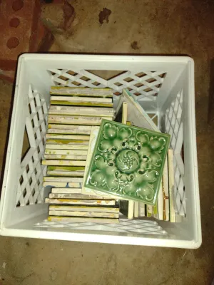 Collection of Glazed Tiles- Assorted Designs, Some Art Nouveau- Approx 35 Pieces- Each Approx 6" Square (G)
