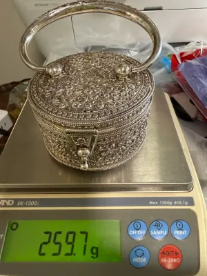 Vintage Never Used Superb Condition 259 Grams/9.16 Oz, Solid Sterling Silver .925 Purse/Bag Handbag 4" Diameter Round Repousse...