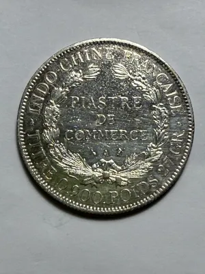 French Indochina 1913-A Circulated/Cleaned 1 Piastre de Commerce Silver Trade Coin 27.2 Grams (Coin-27D) as Pictured.