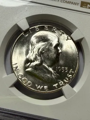 NGC CERTIFIED 1953-S MS65 FRANKLIN SILVER HALF DOLLAR COIN AS PICTURED.