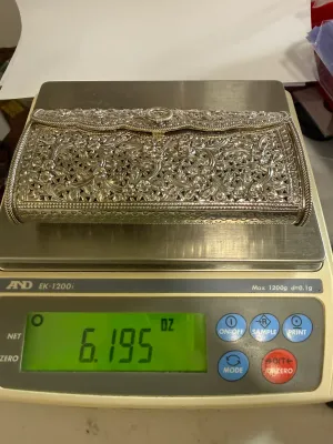 Vintage Never Used Superb Condition 175 Grams/6.1 Oz, Solid Sterling Silver .925 Purse/Clutch Handbag Oval/Round Repousse w/Flowers Style...