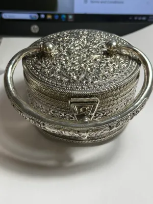 Vintage Never Used Superb Condition 259 Grams/9.16 Oz, Solid Sterling Silver .925 Purse/Bag Handbag 4" Diameter Round Repousse...