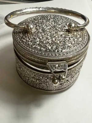 Vintage Never Used Superb Condition 259 Grams/9.16 Oz, Solid Sterling Silver .925 Purse/Bag Handbag 4" Diameter Round Repousse...