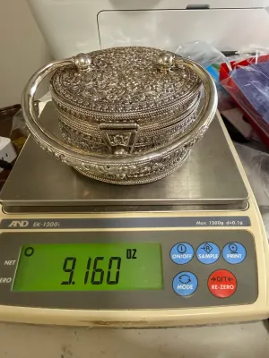 Vintage Never Used Superb Condition 259 Grams/9.16 Oz, Solid Sterling Silver .925 Purse/Bag Handbag 4" Diameter Round Repousse...