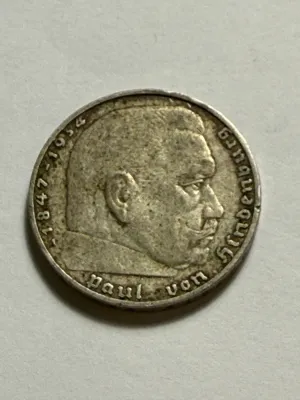 GERMANY 1934-A FINE/VERY FINE CONDITION 2 MARK SWASTIKA SILVER COIN AS PICTURED.