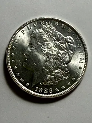 1886-P MS63+ CONDITION MORGAN SILVER DOLLAR COIN-54C AS PICTURED.
