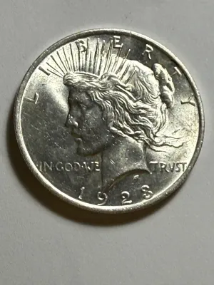 1923-P UNCIRCULATED CONDITION PEACE SILVER DOLLAR COIN-81V AS PICTURED.