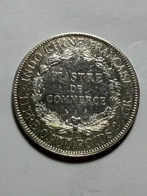 French Indochina 1908-A Circulated/Cleaned 1 Piastre de Commerce Silver Trade Coin 27.2 Grams (Coin-23G) as Pictured.