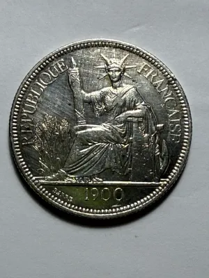 French Indochina 1900-A Circulated/Cleaned 1 Piastre de Commerce Silver Trade Coin 27.2 Grams (Coin-20S) as Pictured.