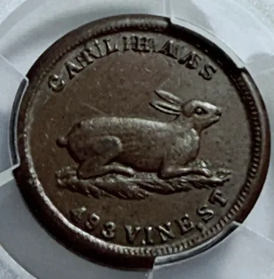 PCGS SCARCE POP-1 FOR 15A CERTIFIED 1863 AU58 CINCINNATI CARL HAAS RABBIT TOKEN (F-165BJ-15A) R-4/R-5 RARITY AS PICTURED.