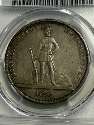 Switzerland: Confederation "Zurich Shooting Festival" 5 Francs 1859 PCGS Certified UNCIRCULATED Details Toned/Cleaned R-1723 as...