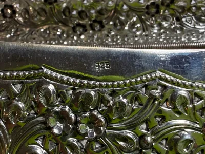 Vintage Never Used Superb Condition 175 Grams/6.1 Oz, Solid Sterling Silver .925 Purse/Clutch Handbag Oval/Round Repousse w/Flowers Style...