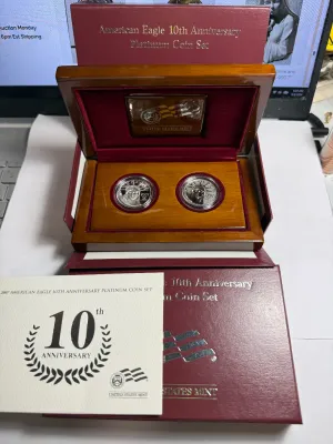 SCARCE PLATINUM 2007-W AMERICAN EAGLE 10TH ANNIVERSARY COIN SET 1-OUNCE PLATINUM TOTAL WEIGHT AS PICTURED.