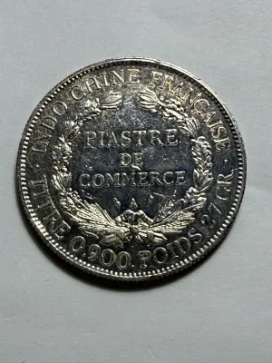 French Indochina 1913-A Circulated/Cleaned 1 Piastre de Commerce Silver Trade Coin 27.2 Grams (Coin-26U) as Pictured.