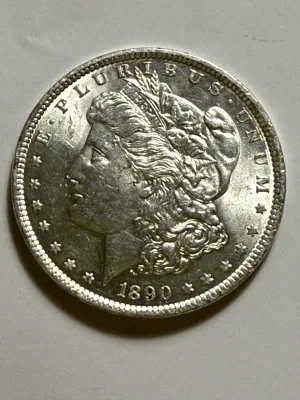 1890-P BORDERLINE UNCIRCULATED CONDITION MORGAN SILVER DOLLAR COIN-49R AS PICTURED.